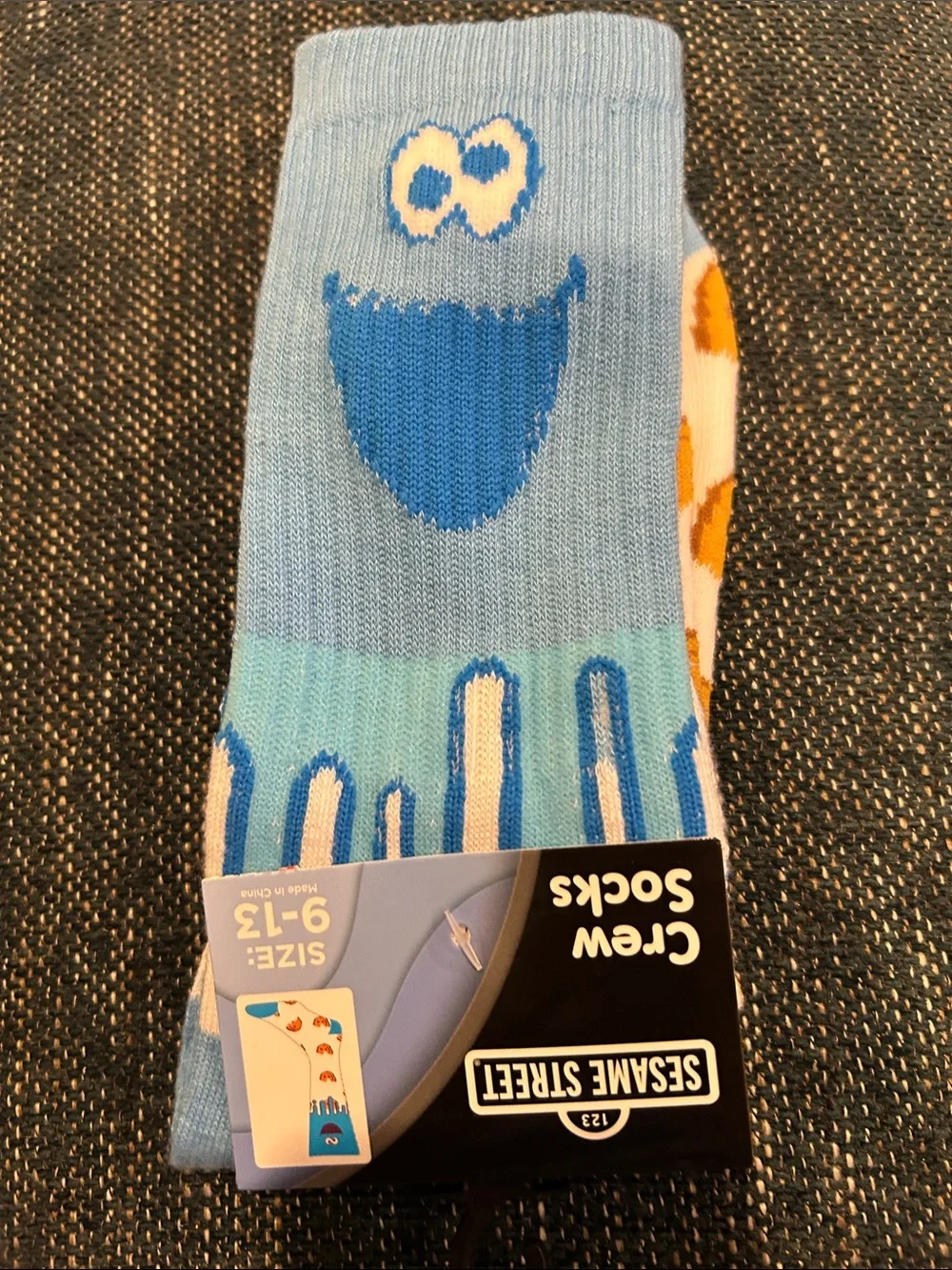 Sesame Street Light Blue Monster Crew Socks